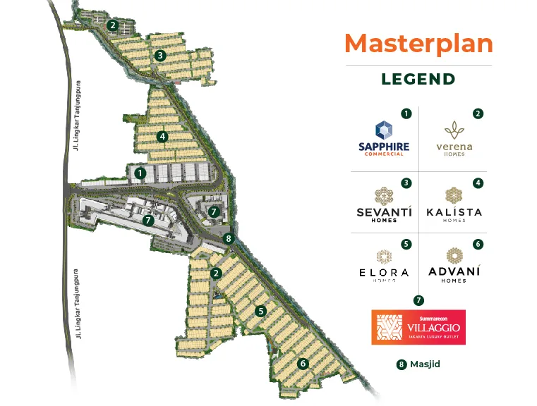 Masterplan Summarecon Emerald Karawang dengan legenda cluster